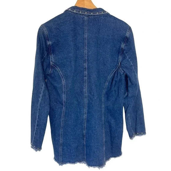 Vintage Cervelle S blue jean blazer jacket frayed trim & rivets Y2K Boho Chic - Picture 4 of 8